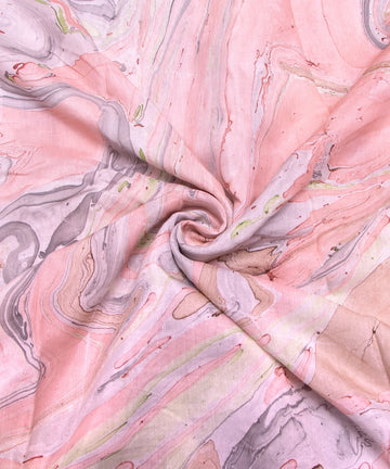 Light Peach Marble Printed Muslin Fabric